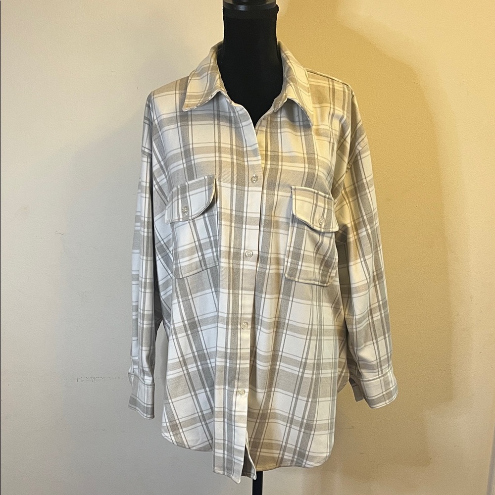 H&M Beige and White Plaid Casual Shirt